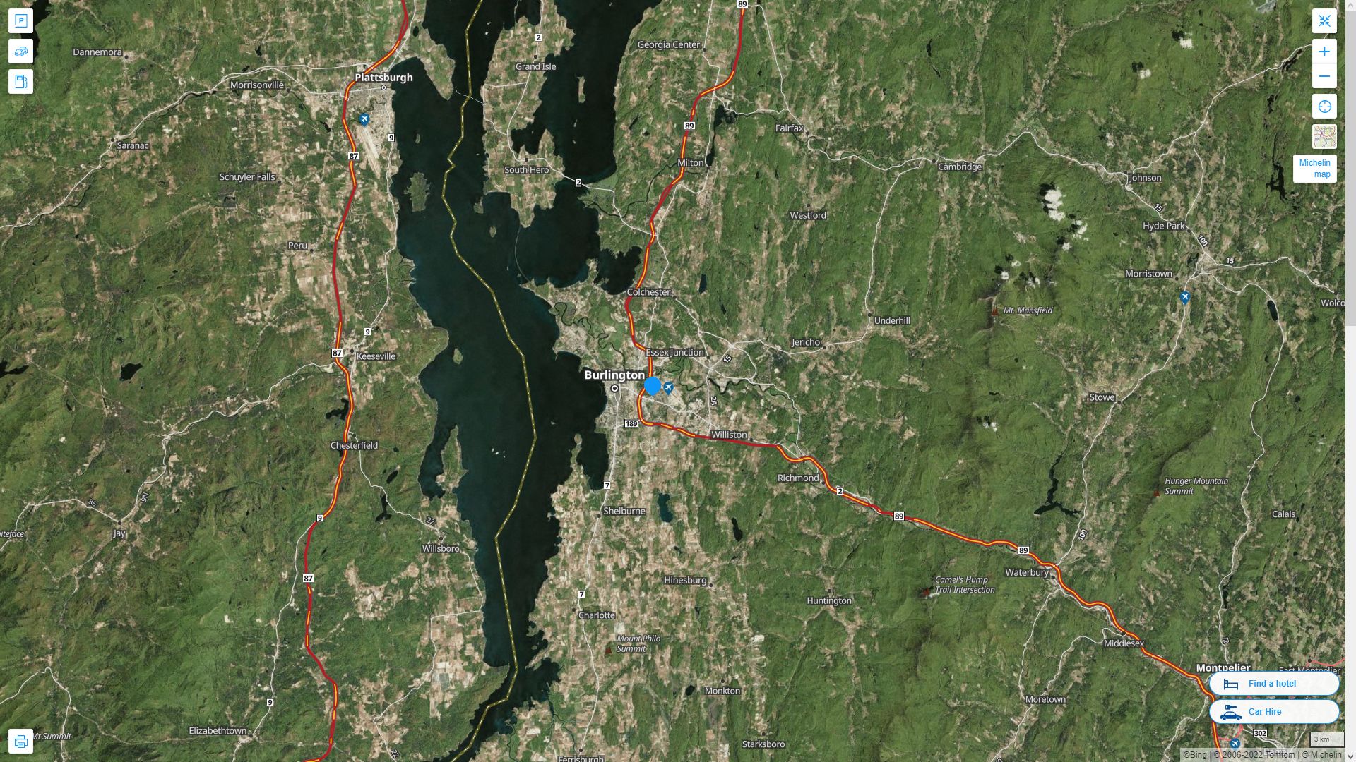 South Burlington Vermont Highway and Road Map with Satellite View
